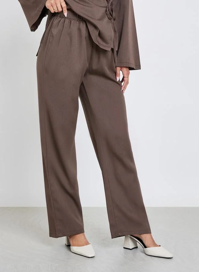 Styli  Women Brown Solid Wrap Top and Pants Co-Ords for Women | Best Price UAE