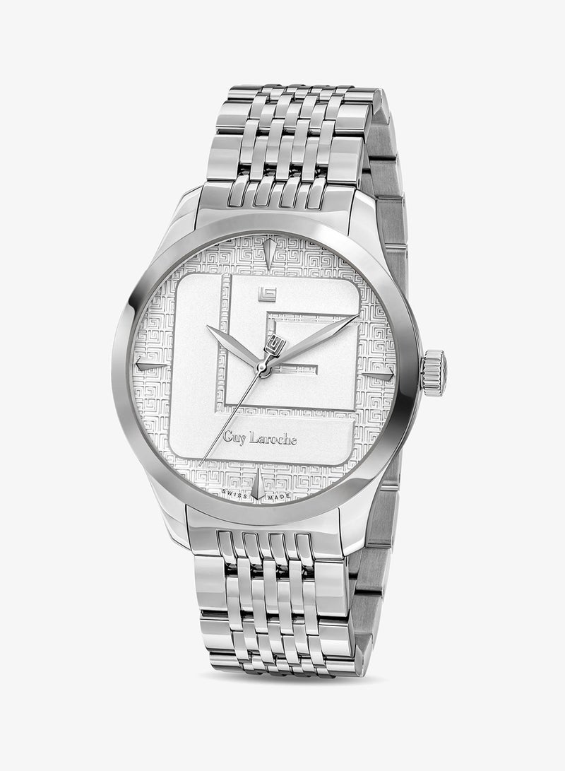 Guy Laroche Maxime White Dial and Silver Stainless Steel Bracelet Analog Watch for Men 40mm - Image 1