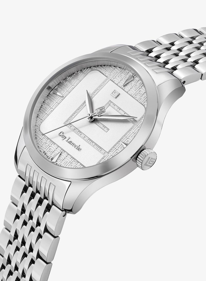 Guy Laroche Maxime White Dial and Silver Stainless Steel Bracelet Analog Watch for Men 40mm - Image 2