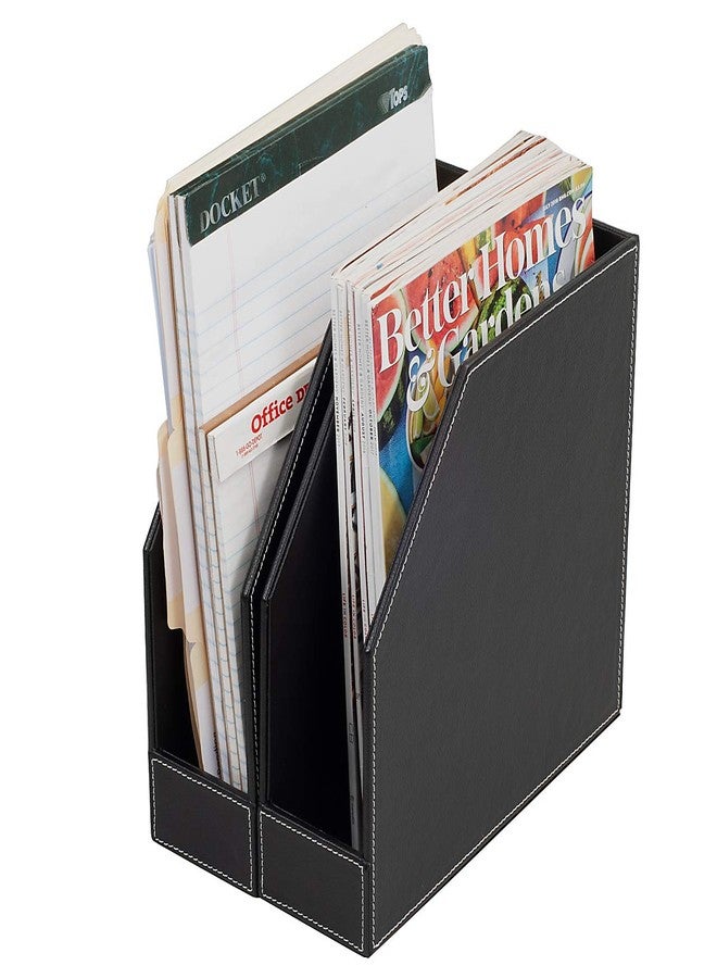 MobileVision Executive Leather Vertical File Folder Holder & Office Product Organizer, Store Files, Magazines, Notepads, Books and more, 2 Pack Combo Set - Image 1