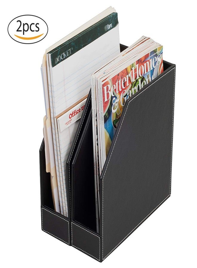 MobileVision Executive Leather Vertical File Folder Holder & Office Product Organizer, Store Files, Magazines, Notepads, Books and more, 2 Pack Combo Set - Image 2