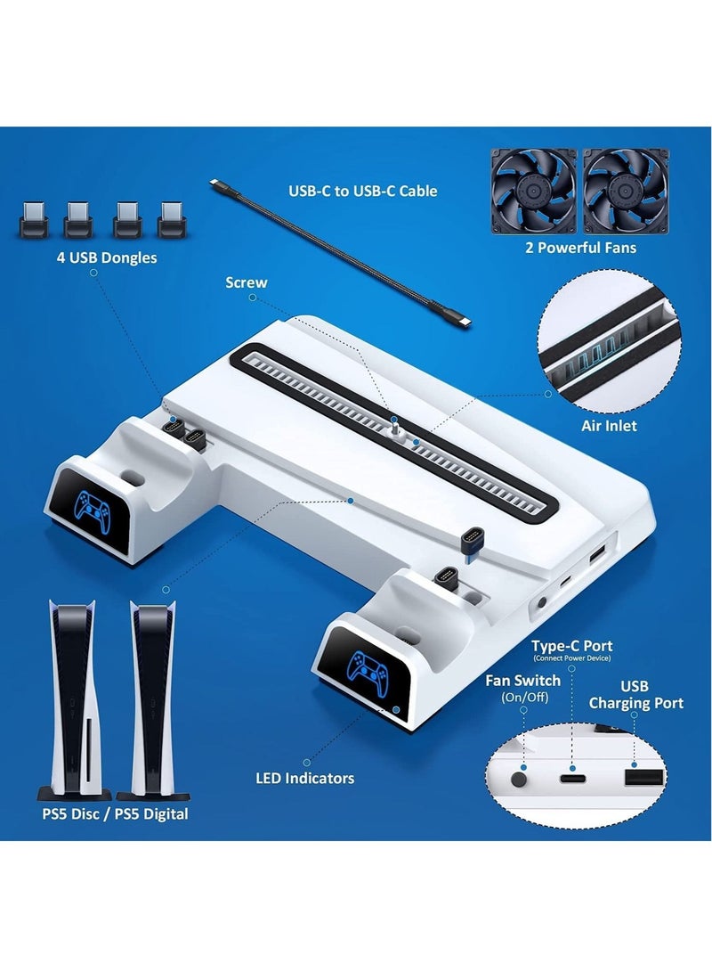 Captaintech For PS5 Stand Cooling Fan with Dual Controller Charging Station, for PS5 Vertical Stand for PS5 Console, PS5 Cooling Station Charging Stand Accessories - Image 3