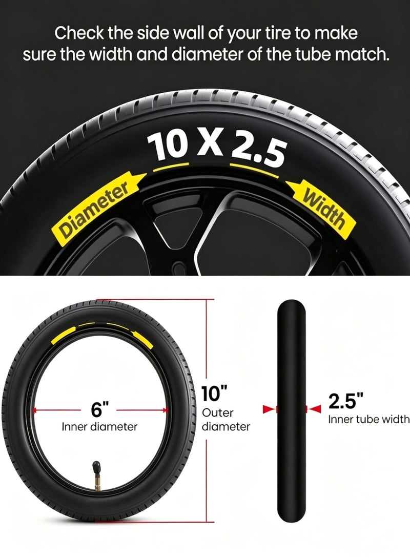 إطار داخلي مقاس 10x2.5/2.75 بزاوية 45 درجة، 10 بوصات، لإحلال الإطار الداخلي السميك في السكوتر الكهربائي، قطع غيار السكوتر الكهربائي - Image 2