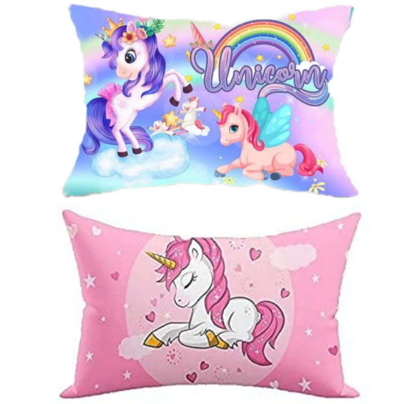 NISHOMES Unicorn Girls Velvet Digital Print Baby Pillow 12 x 18 inches (Pink) (Pack of - 2) (Best for Gifting) - Image 1