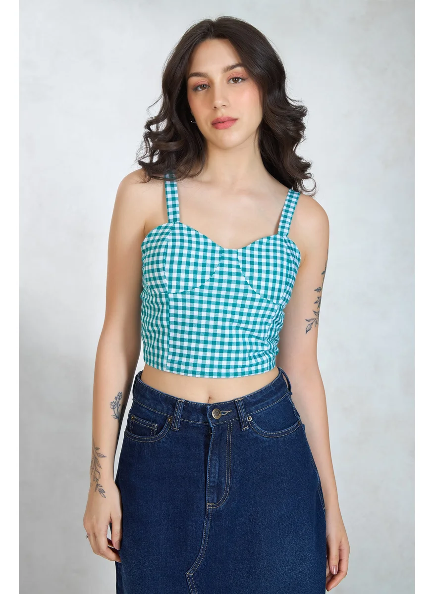 فيرجيو Virgio Women Cotton Sweetheart Neck Regular Length Checks Sleeveless Top