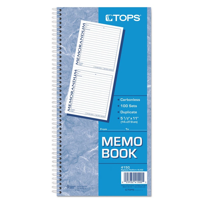 TOPS Memorandum Forms Book, 2-Part, Carbonless, 2 Memos per Page, 100 Sets per Book (4150) - Image 2
