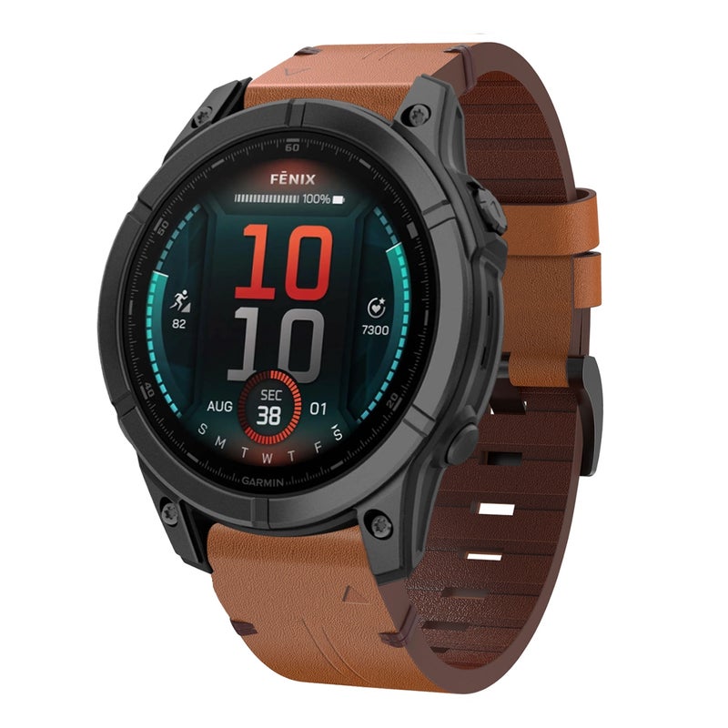erorex For Garmin Fenix 8 Amoled 47Mm Leather Steel Buckle 22Mm Watch Band(Brown) - Image 1