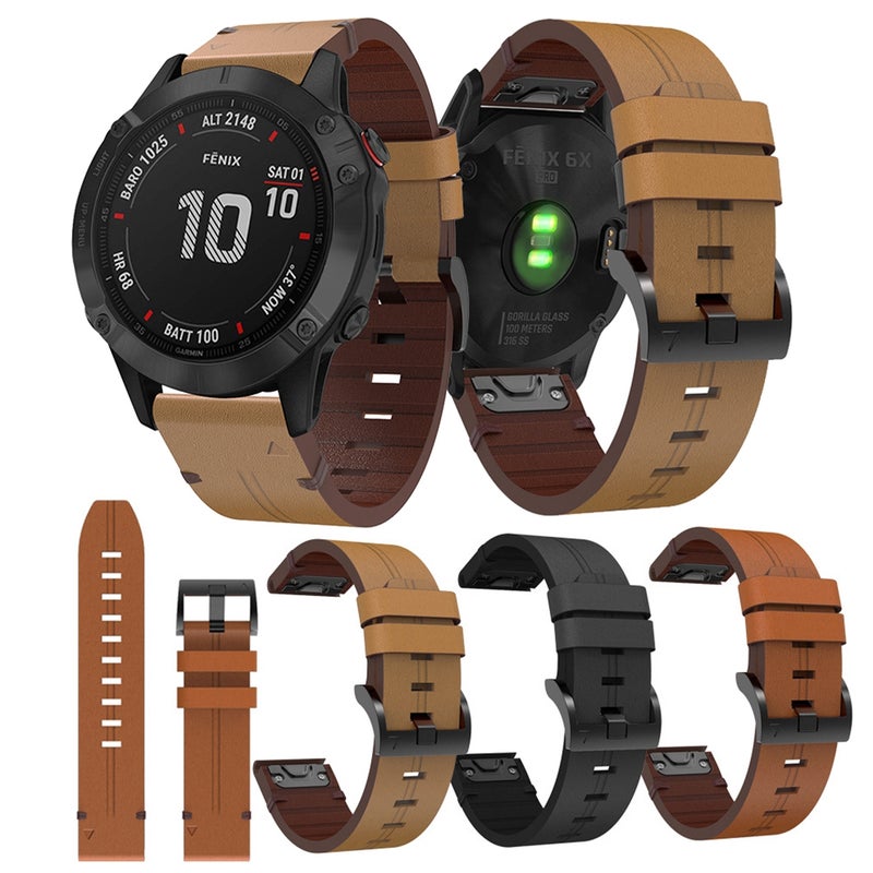 erorex For Garmin Fenix 8 Amoled 47Mm Leather Steel Buckle 22Mm Watch Band(Brown) - Image 3