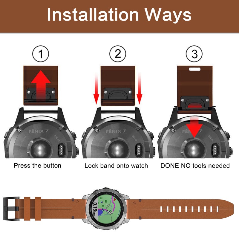 erorex For Garmin Fenix 8 Amoled 47Mm Leather Steel Buckle 22Mm Watch Band(Brown) - Image 4