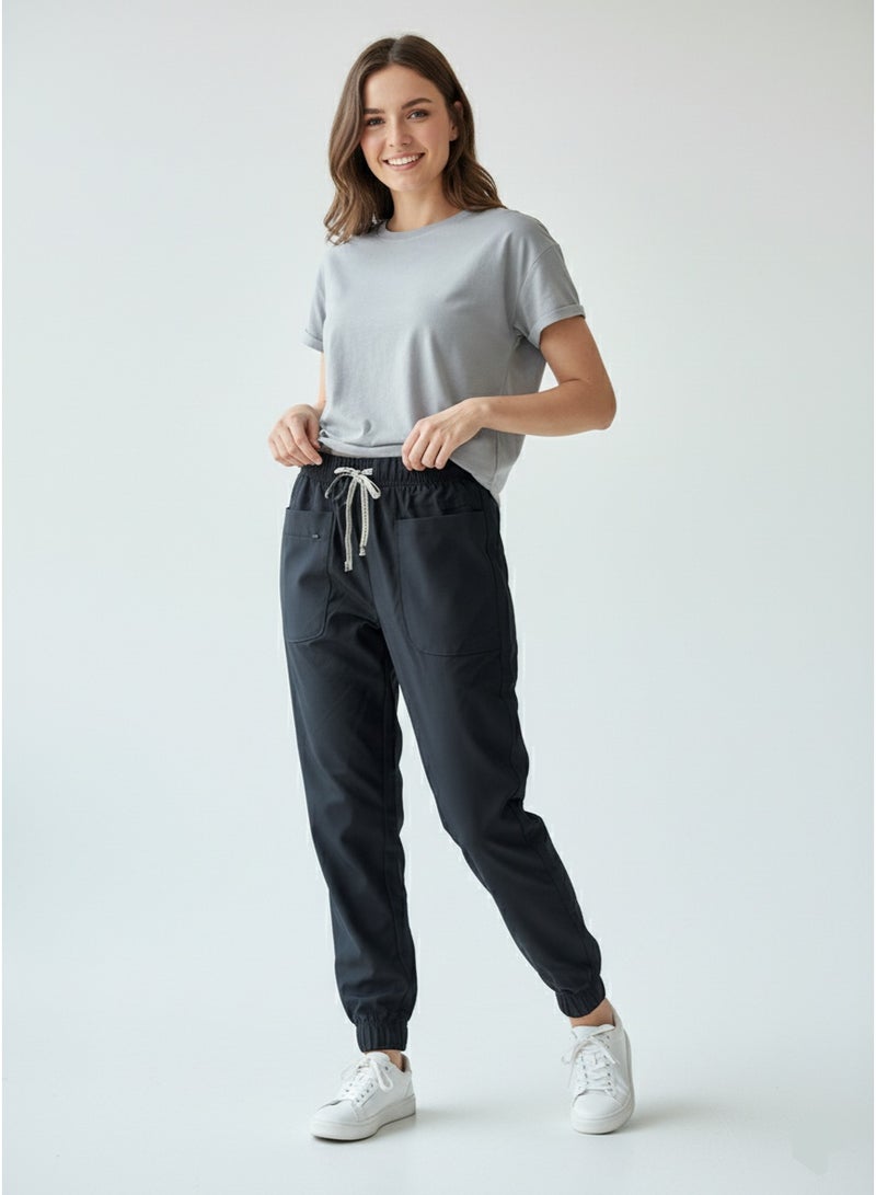 Cuddl Duds Women's Black Active Jogger Pants | Drawstring Waist And Zip Pocket - Image 1