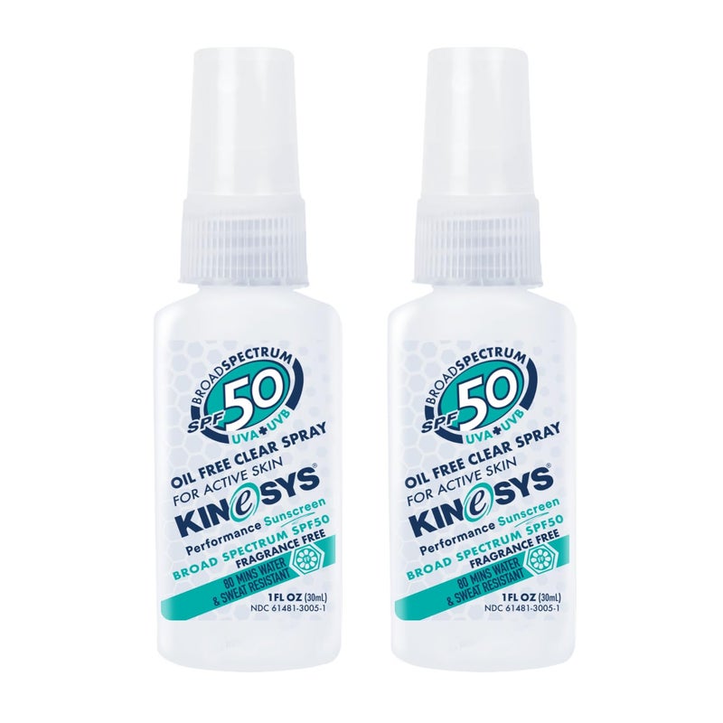 KINeSYS Fragrance Free Clear Spray Sunscreen for sensitive skin SPF 50 Hypoallergenic Broad Spectrum UVAUVB protection Face  Body PABA and Oxybenzone FREE 170 Sprays 1 Fl Oz30 ml Pack of 2