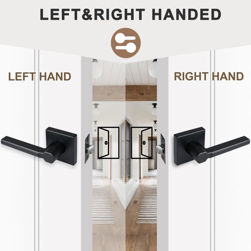 Hisafe Heavy Duty Passage Door Lever  Matte Black Square Door Handle Interior No Locking Door Lock For Hallway And Closet  Reversible Right And Left  6 Pack - Image 4