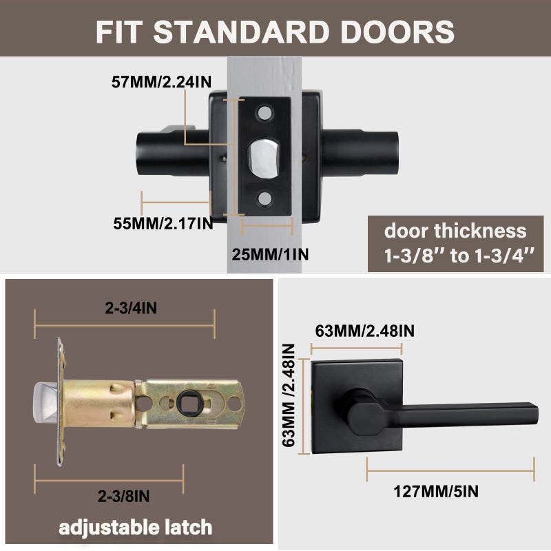 Hisafe Heavy Duty Passage Door Lever  Matte Black Square Door Handle Interior No Locking Door Lock For Hallway And Closet  Reversible Right And Left  6 Pack - Image 5