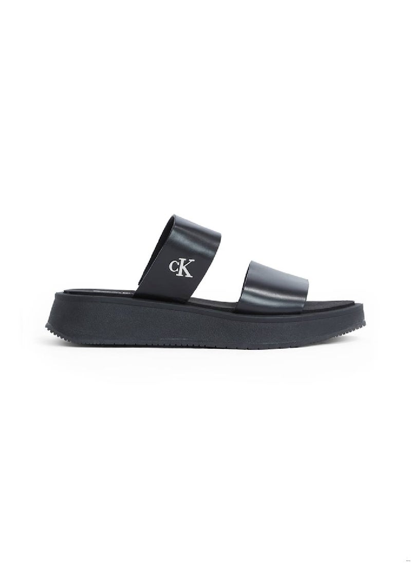 Calvin Klein Jeans Women's Leather Platform Sandals - Leather, Black  - Image 1