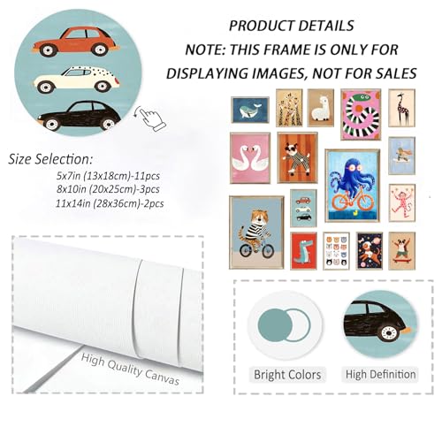 Aroutde 16Pcs Cartoon Animal Canvas Wall Art Nursery Room Funny Animal Pictures Octopus Tiger on Bikes Dog Turtle Skateboard Posters for Toddler Baby Kids Bedroom Playful Nursery Playroom Decor - Image 3