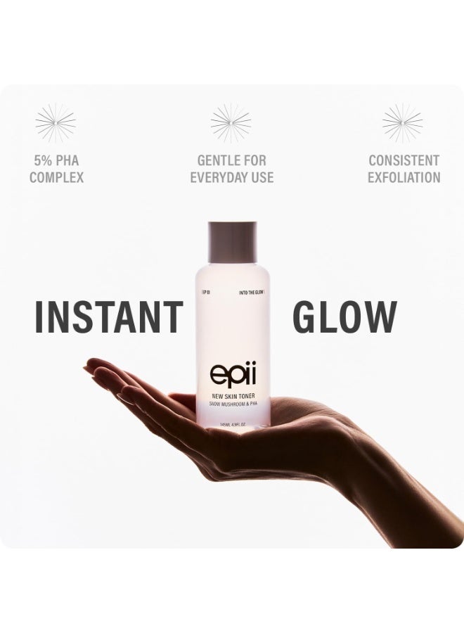 epii New Skin Toner - 5% PHA Gentle Exfoliating Toner with Snow Mushroom Hyaluronic Acid & Panthenol - Korean Skincare Toner for Glass Skin Glow Dull Skin Texture & Daily Hydration 145mL - Image 2
