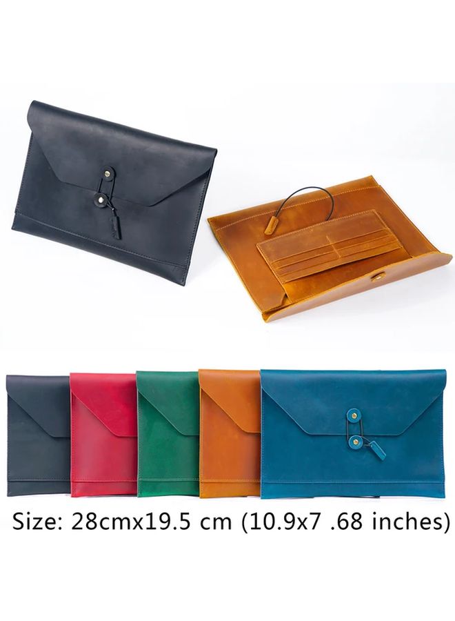 Genuine Leather Laptop Briefcase Green Document Organizer for iPad Notebook - Image 2
