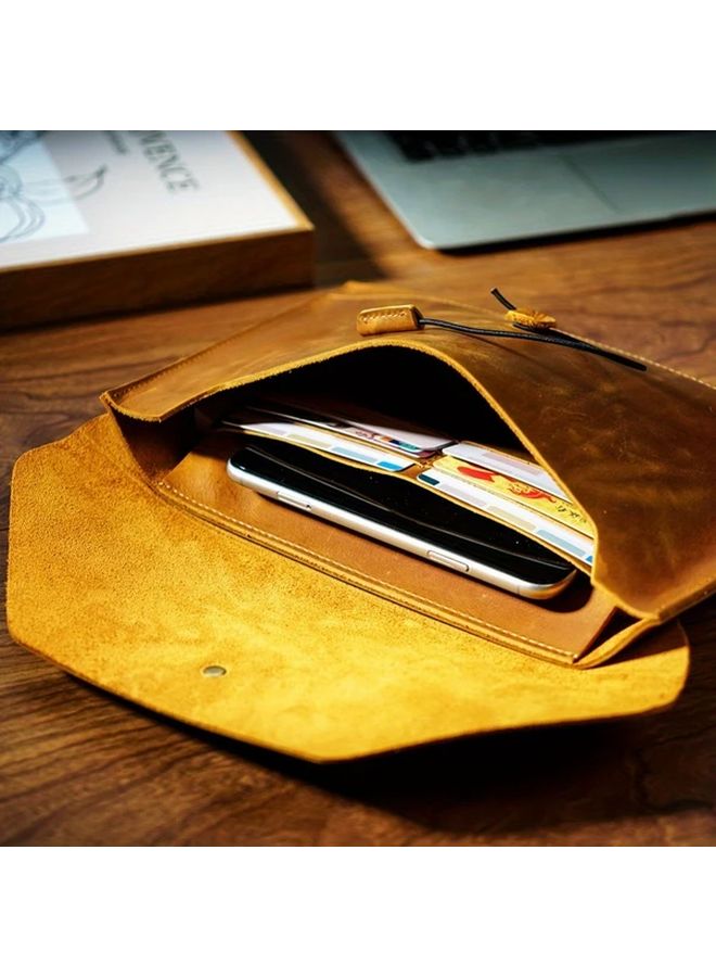 Genuine Leather Laptop Briefcase Green Document Organizer for iPad Notebook - Image 3