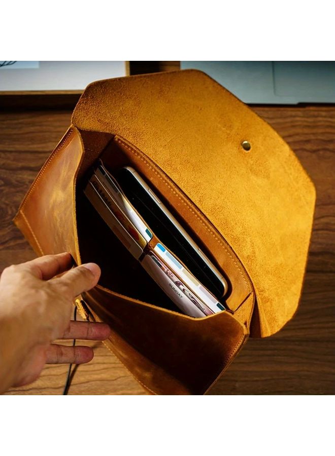 Genuine Leather Laptop Briefcase Green Document Organizer for iPad Notebook - Image 4