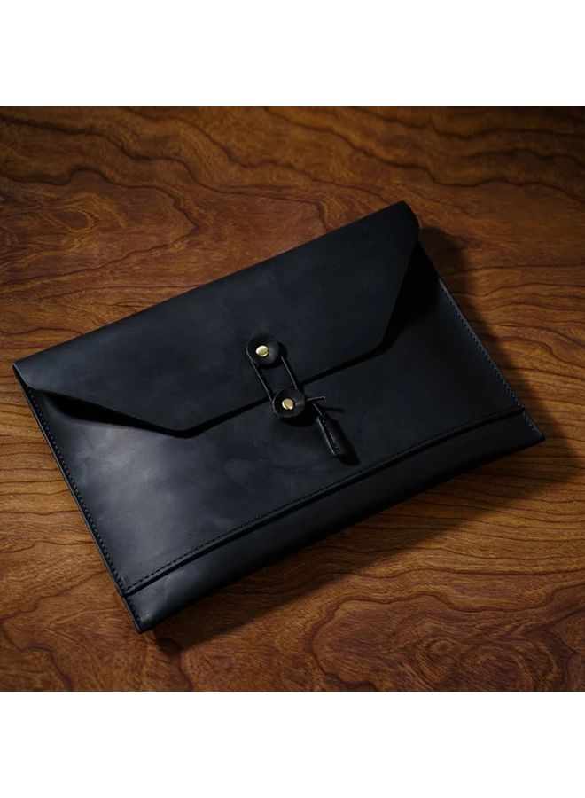 Genuine Leather Laptop Briefcase Green Document Organizer for iPad Notebook - Image 5