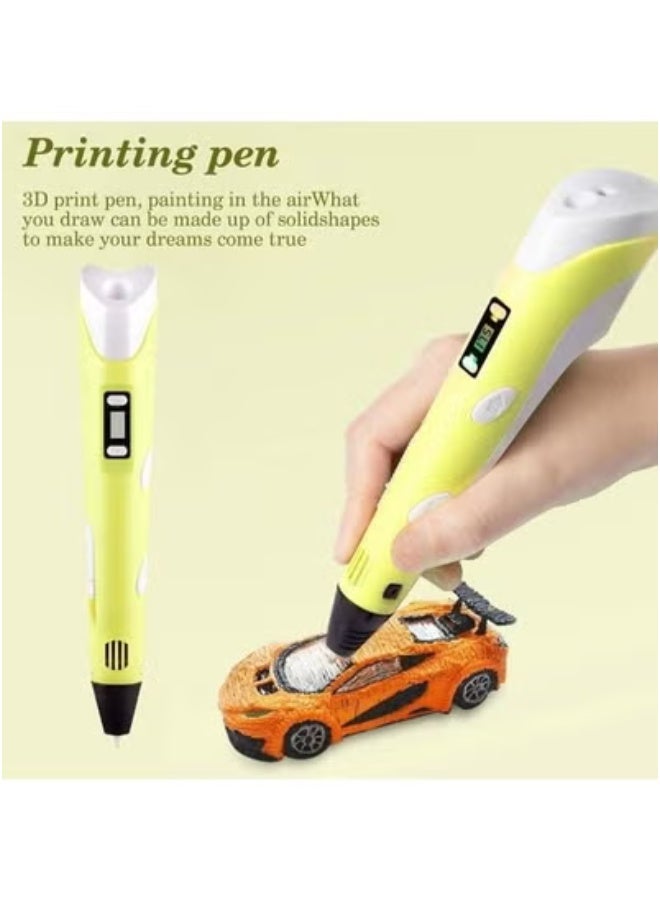 JAJEEK 3D Printing Pen with Adjustable Speed & Temperature – USB Plug, Ideal for Kids and Beginners – Creativity & 3D Design Tool, Perfect for Art, DIY Projects & Learning – Yellow - Image 2
