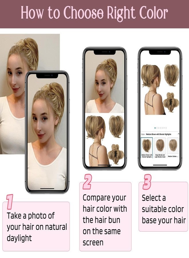 HOOJIH Ponytail Extension, Claw Clip in Straight Messy Hair Bun 9 Inch Short Ponytail Extension with Bendable Metal Wire Hair Pieces for Women Fake Hair Bun DIY Styles - Medium Blonde with Highlights - Image 4