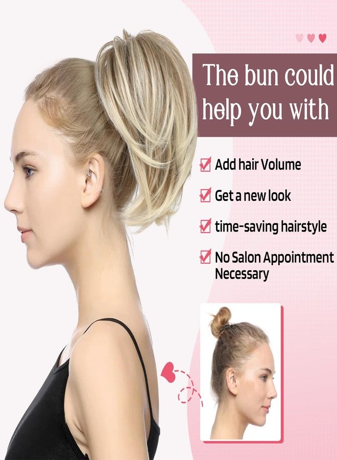 HOOJIH Ponytail Extension, Claw Clip in Straight Messy Hair Bun 9 Inch Short Ponytail Extension with Bendable Metal Wire Hair Pieces for Women Fake Hair Bun DIY Styles - Medium Blonde with Highlights - Image 3