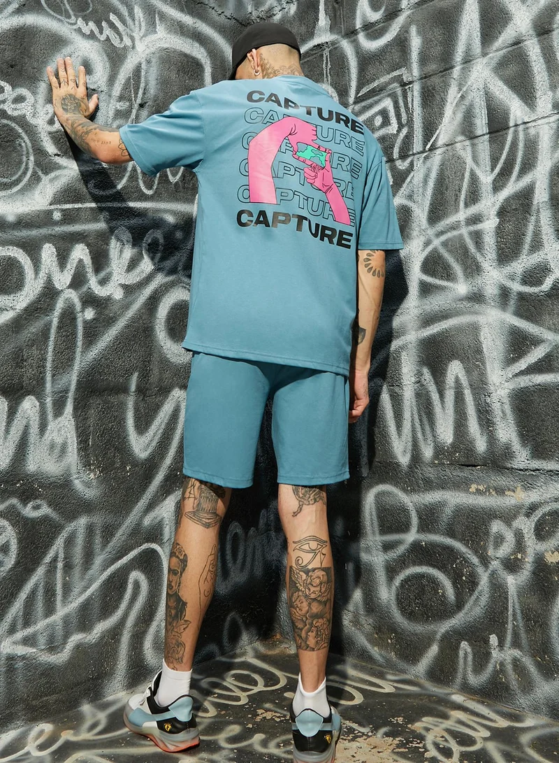 Campus Sutra Men's Blue Relaxed Co-Ord Set With Graphic Print