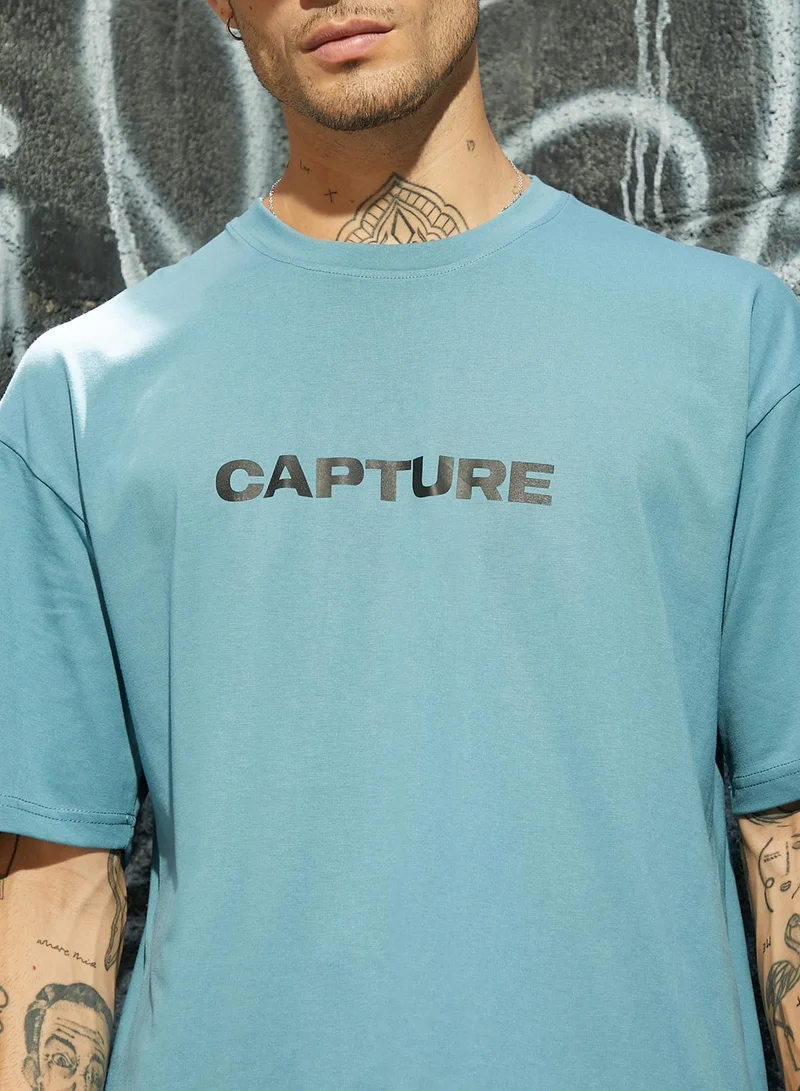 Campus Sutra Men's Blue Relaxed Co-Ord Set With Graphic Print