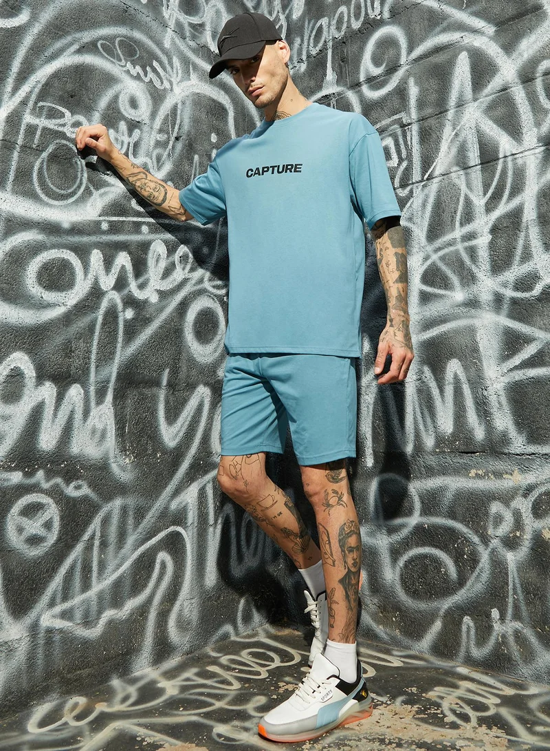 Campus Sutra Men's Blue Relaxed Co-Ord Set With Graphic Print