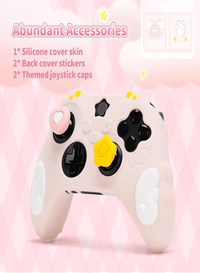 GeekShare Controller Skin Grips Set for X-box Series Silicone Protective Cover Skin Case Compatible with X-box Series X Controller with 2 Thumb Grip Caps and 2 Stickers - Star Wings Series - Pink - Image 3