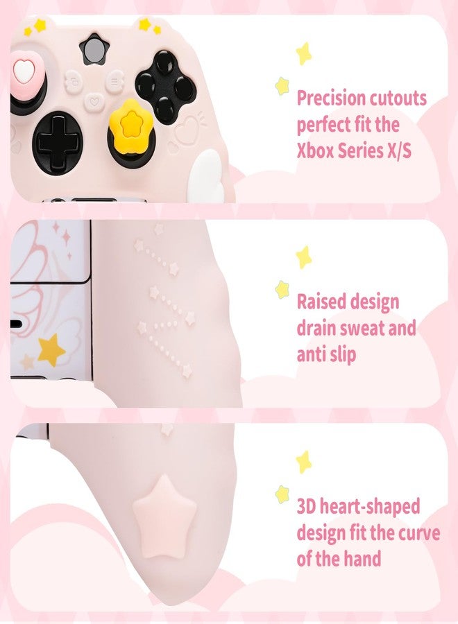 GeekShare Controller Skin Grips Set for X-box Series Silicone Protective Cover Skin Case Compatible with X-box Series X Controller with 2 Thumb Grip Caps and 2 Stickers - Star Wings Series - Pink - Image 5