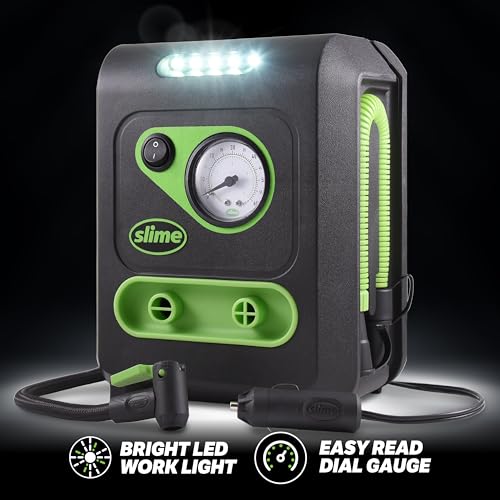 Slime مضخة هواء سلايم 40034 للإطارات والمراتب، متعددة الاستخدامات، ضغط عالي، حجم عالي، مقياس تناظري 100 psi، ضوء LED، 8 دقائق لملء الإطار، 3 دقائق لملء المرتبة - Image 4
