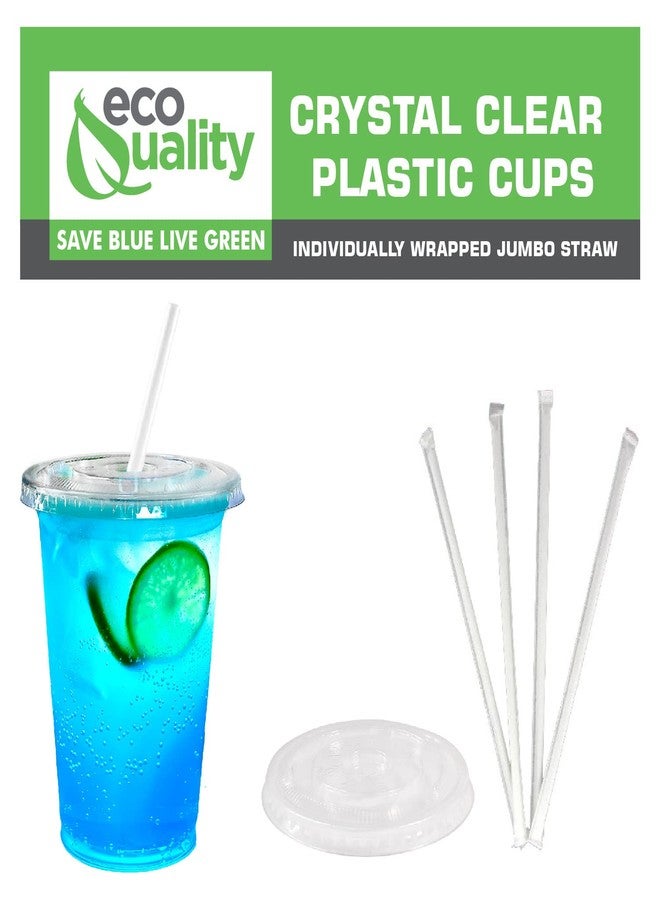 EcoQuality Large Clear Plastic Disposable Cups with Lids & Straws 25 count - 16 oz (ounces) Clear PET Cup for Cold Smoothie, Iced Coffee, Boba, Bubble Tea, Protein Shakes, Cold Drinks (Cups + Flat Lids + Straws) - Image 4