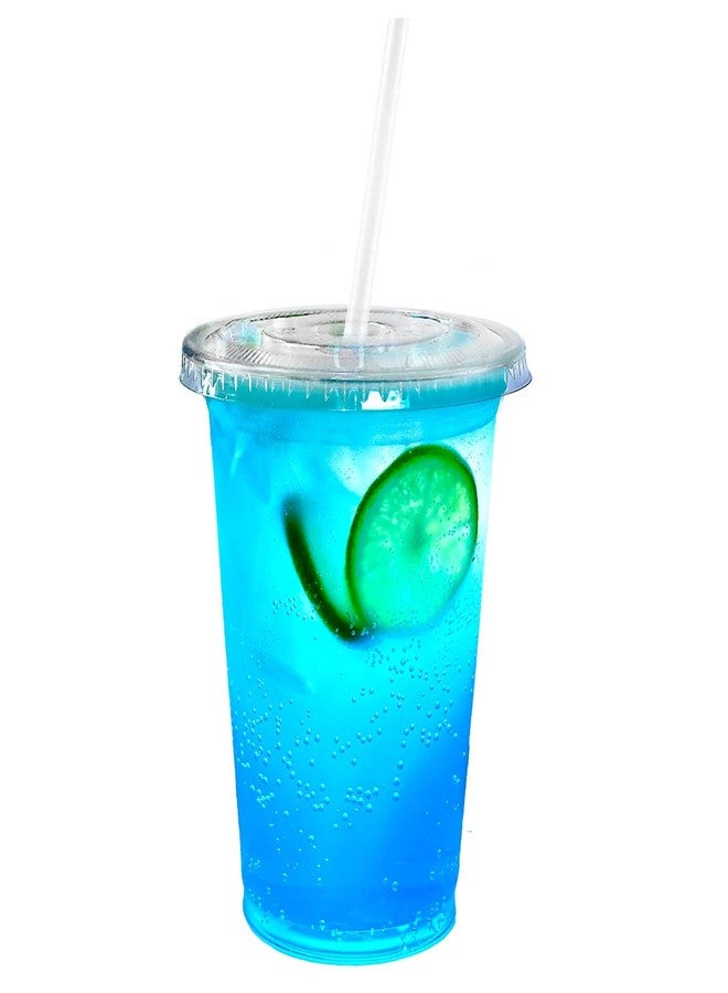 EcoQuality Large Clear Plastic Disposable Cups with Lids & Straws 25 count - 16 oz (ounces) Clear PET Cup for Cold Smoothie, Iced Coffee, Boba, Bubble Tea, Protein Shakes, Cold Drinks (Cups + Flat Lids + Straws) - Image 3