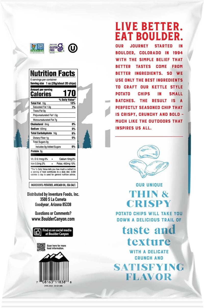 Boulder Canyon Thin & Crispy Classic Sea Salt Potato Chips, 6 OZ - Image 2
