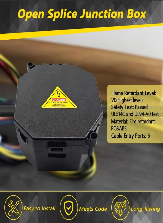 MIARALA Black Open Splice Junction Box (6 Pack), Splice Box Wire Electrical Junction Box with Cover V0 Flame Retardant Rating(Highest Level) - Image 2