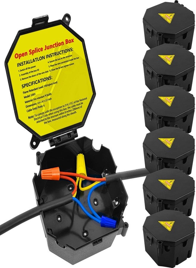 MIARALA Black Open Splice Junction Box (6 Pack), Splice Box Wire Electrical Junction Box with Cover V0 Flame Retardant Rating(Highest Level) - Image 1