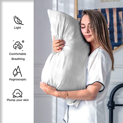 Suatien Natural Mulberry Silk Pillowcase for Hair and Skin Queen Size 20"X30" Silk Pillow Case with Hidden Zipper Soft Breathable Smooth Cooling Silk Pillow Covers for Sleeping(Silver Grey,Queen,1Pcs) - Image 3