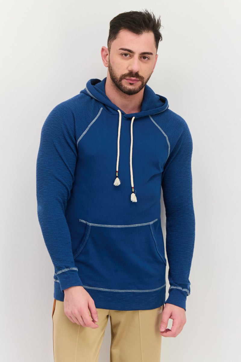 TRUE GRIT Men Hooded Heather Long Sleeve Sweatshirt, Teal Blue  - Image 1