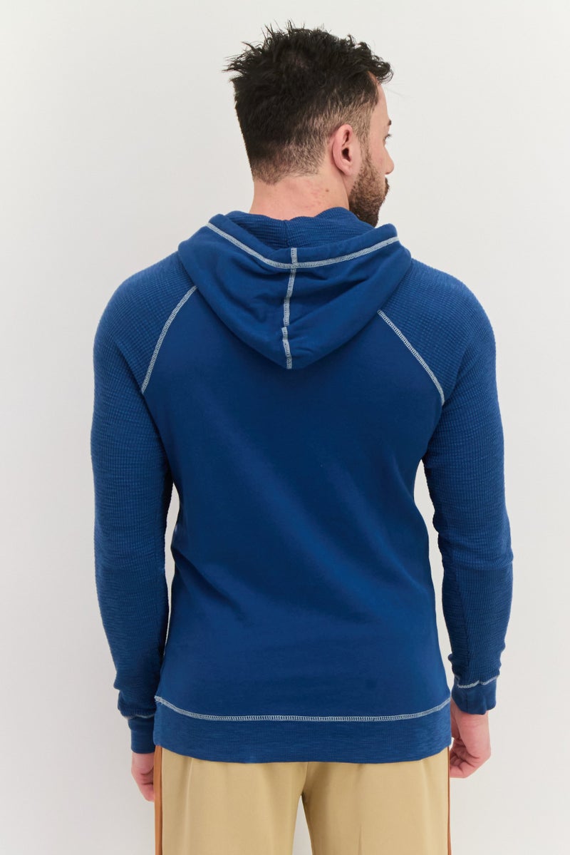 TRUE GRIT Men Hooded Heather Long Sleeve Sweatshirt, Teal Blue  - Image 3