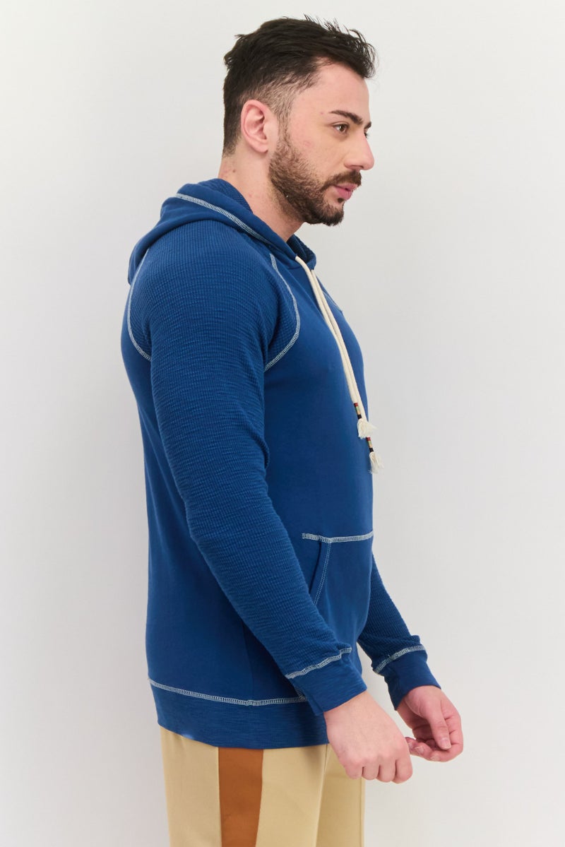 TRUE GRIT Men Hooded Heather Long Sleeve Sweatshirt, Teal Blue  - Image 2