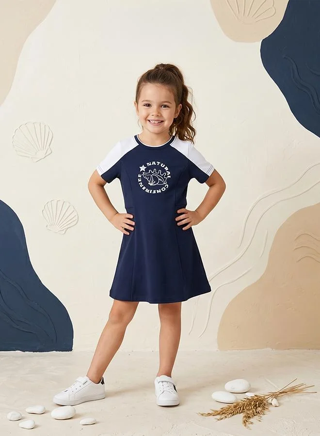 Babies & More Babies & More Toddler Girls Multicolor Short Sleeve Collar Dress