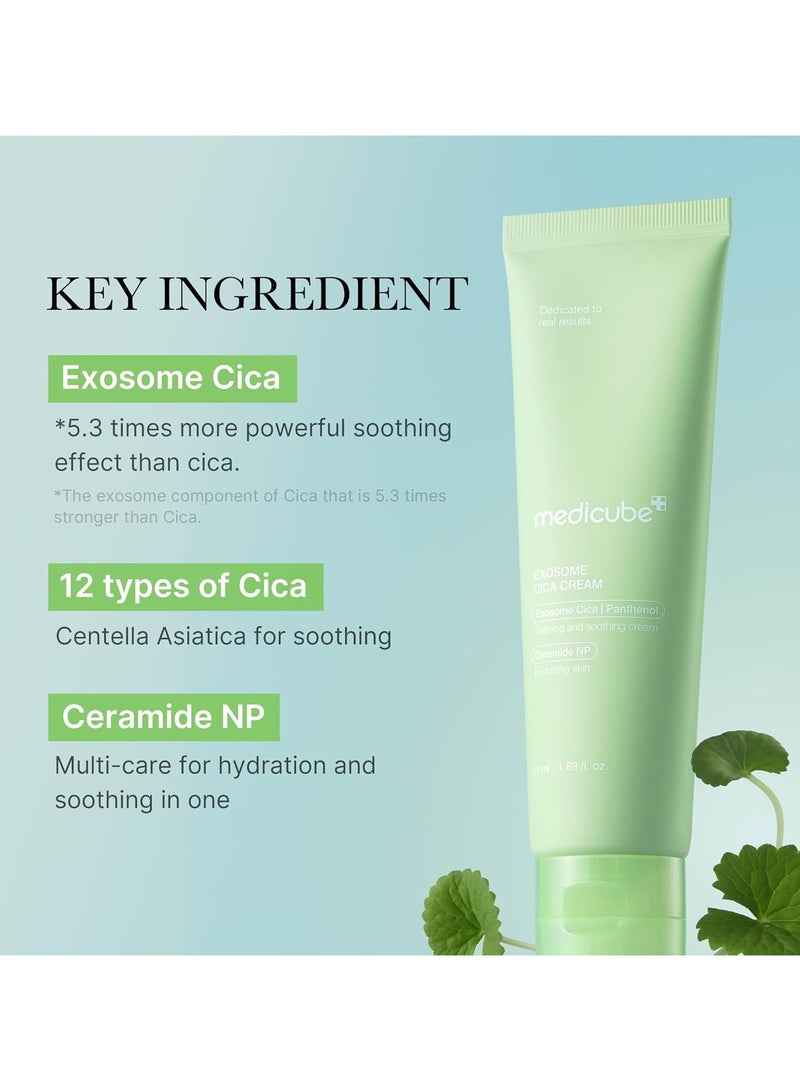 Medicube Exosome Cica Tea Tree Cream (50ml) for Sensitive & Acne Prone Skin, Soothing Moisturizer with Centella Asiatica & Exosome Technology, Redness Relief Hydrating Face Cream for Breakouts & Skin Barrier Repair - Image 3