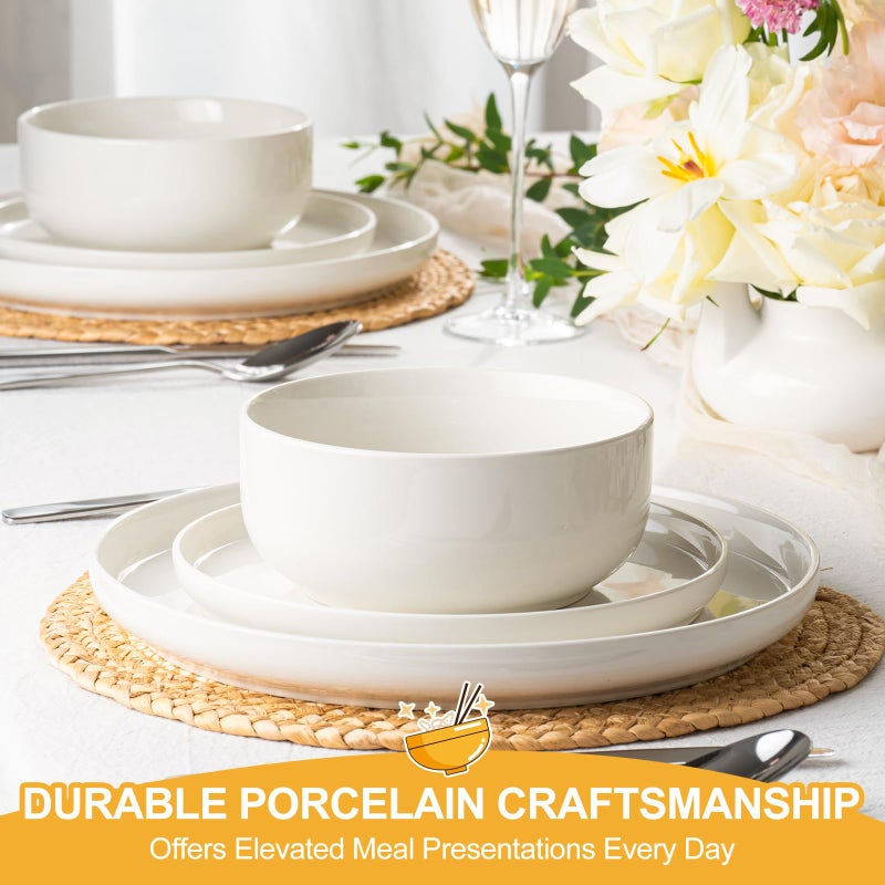 EWFEN Plates and Bowls Sets, 12 Pieces Ceramic Dinnerware Set for 4, Stoneware Dishware Dishes Set, Scratch Resistant Dishes Set, Dishwasher & Microwave Safe, White - Image 3
