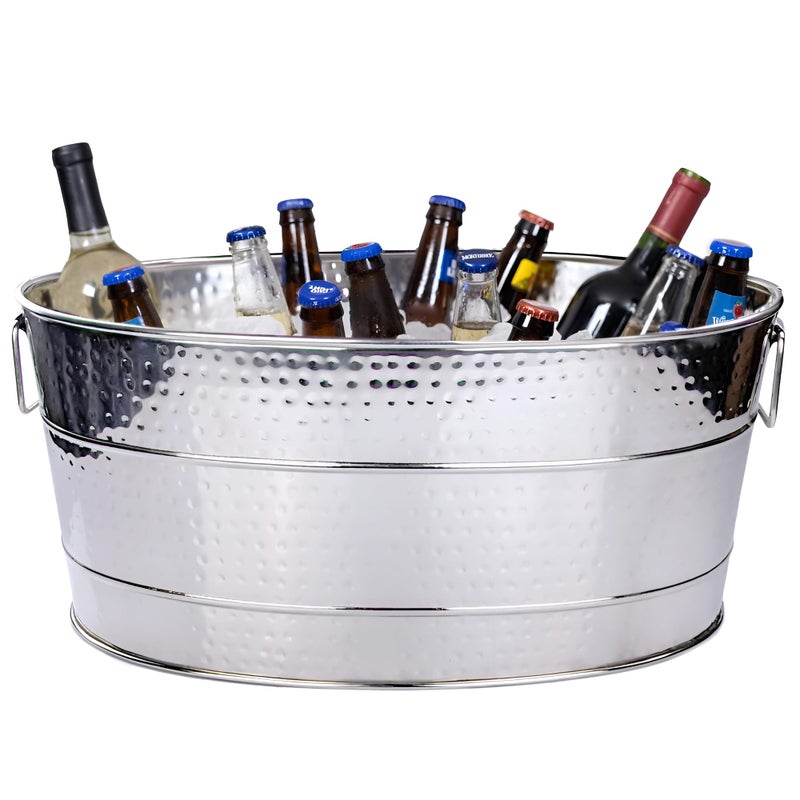 BREKX Aspen HeavyDuty Oval Stainless Steel Drink Cooler for Parties Metal Large Ice Bucket for Drinks 25Quart 30Bottle Large Cooler Ice Container for Parties Leak Resistant