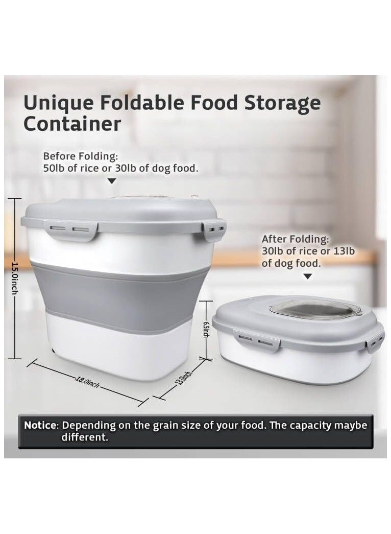 سوفام حاويات حبوب تخزين الأرز، حاوية أرز قابلة للطي بوزن 13-50 رطل مع غطاء شفاف، مجرفة، وعاء تخزين أغذية الكلاب الأليفة محكمة الغلق - Image 2
