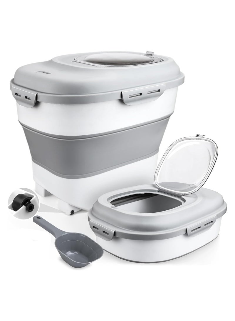 سوفام حاويات حبوب تخزين الأرز، حاوية أرز قابلة للطي بوزن 13-50 رطل مع غطاء شفاف، مجرفة، وعاء تخزين أغذية الكلاب الأليفة محكمة الغلق - Image 1