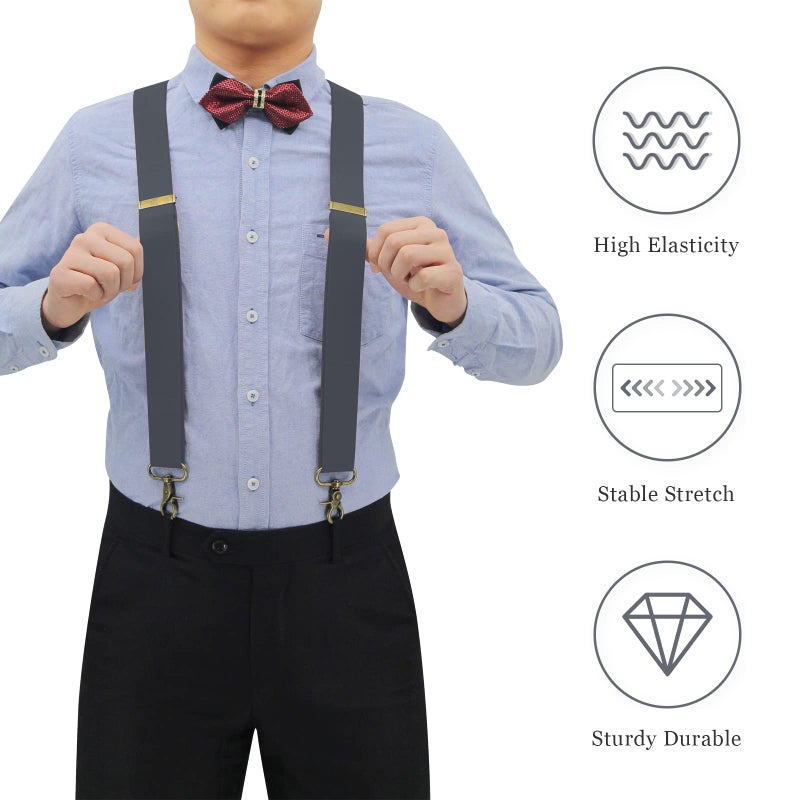 AYOSUSH Snap Hooks Suspenders for Men Heavy Duty Big and Tall Grey Formal Tuxedo - Image 3