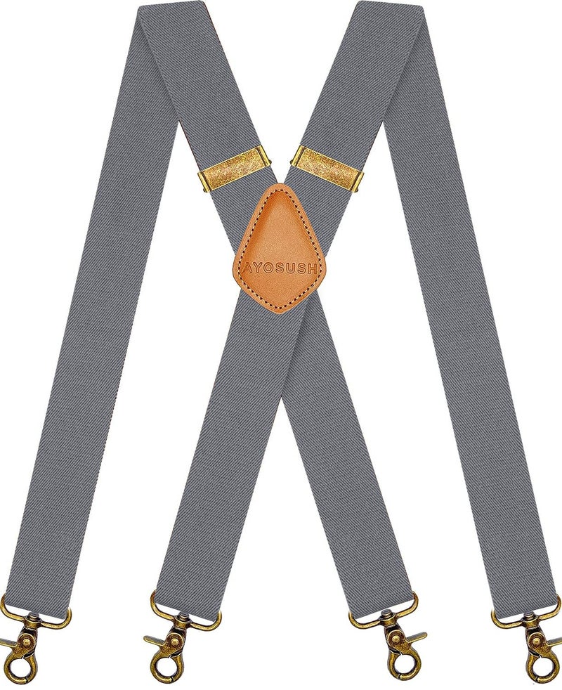 AYOSUSH Snap Hooks Suspenders for Men Heavy Duty Big and Tall Grey Formal Tuxedo - Image 1